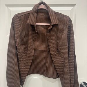 SHEIN Chocolate Pinstripe Collared Shirt